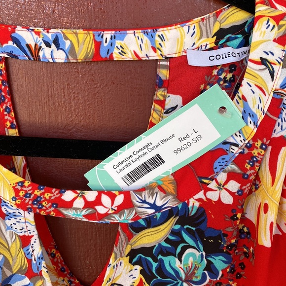 NWT Collection Concepts Red Keyhole sleeveless blouse size large - Picture 2 of 3